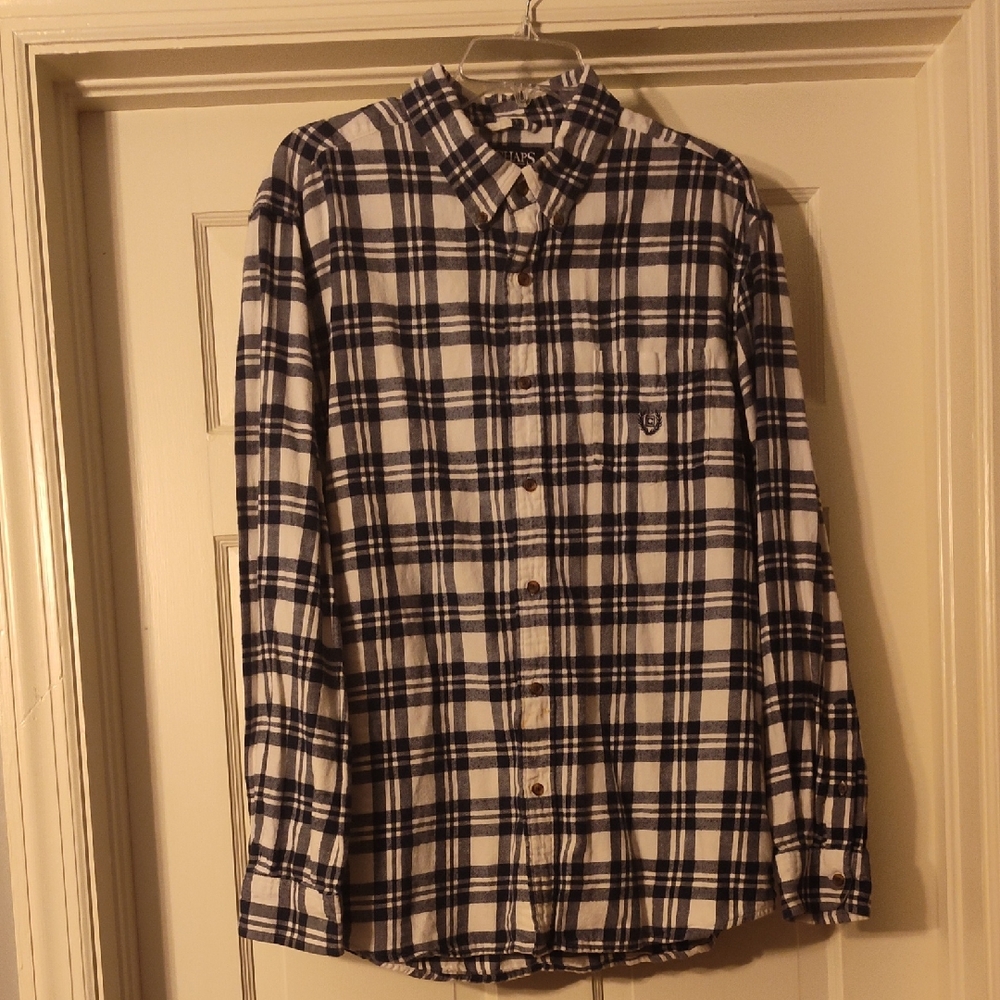 Chaps Navy and White Plaid Casual Shirt